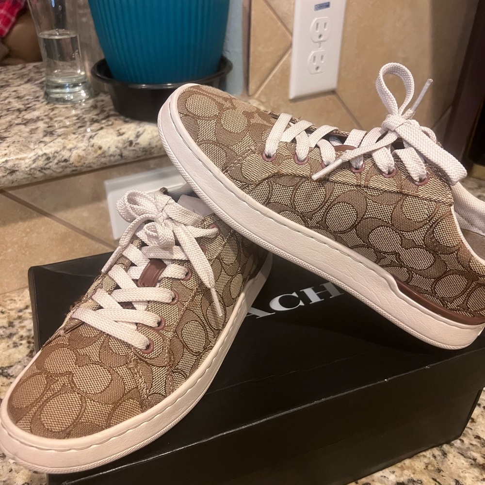 Coach Brown and Cream Patterned Sneakers